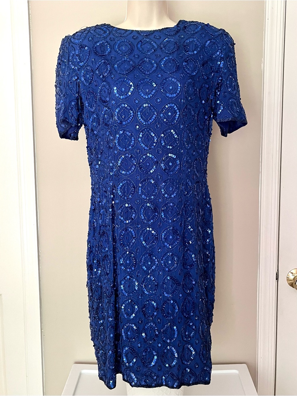 Sténay Unique Vintage 80s Silk sequin blue dress